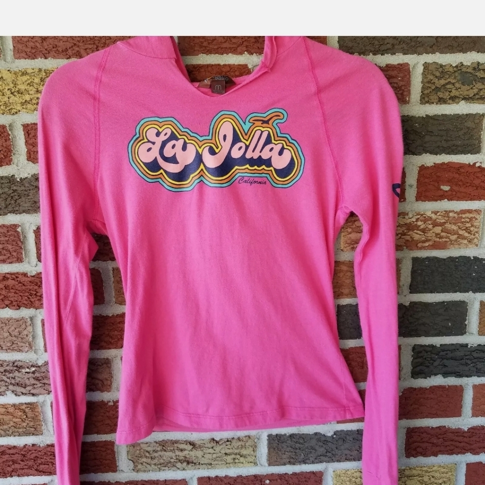 Hollister Retro Graphic Size Medium Juniors Pink La Jolla California Hoodie